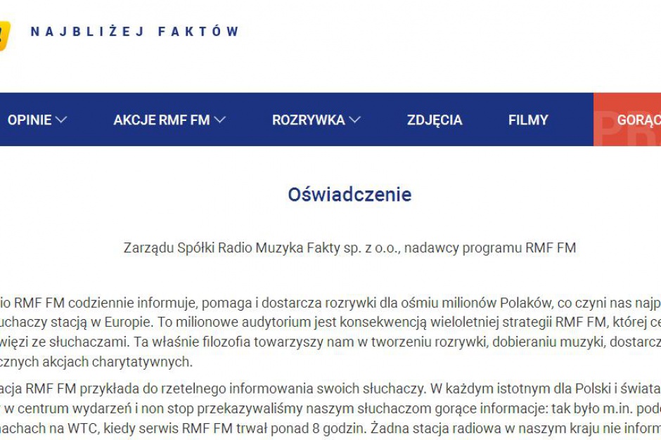 Nadawca RMF FM w oświadczeniu skarży się na niesprawiedliwe traktowanie przez KRRiT(fot. rmf24.pl)