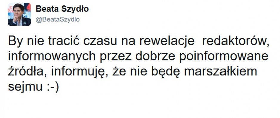 Beata Szydło dementuje (fot.twitter.com/BeataSzydlo)